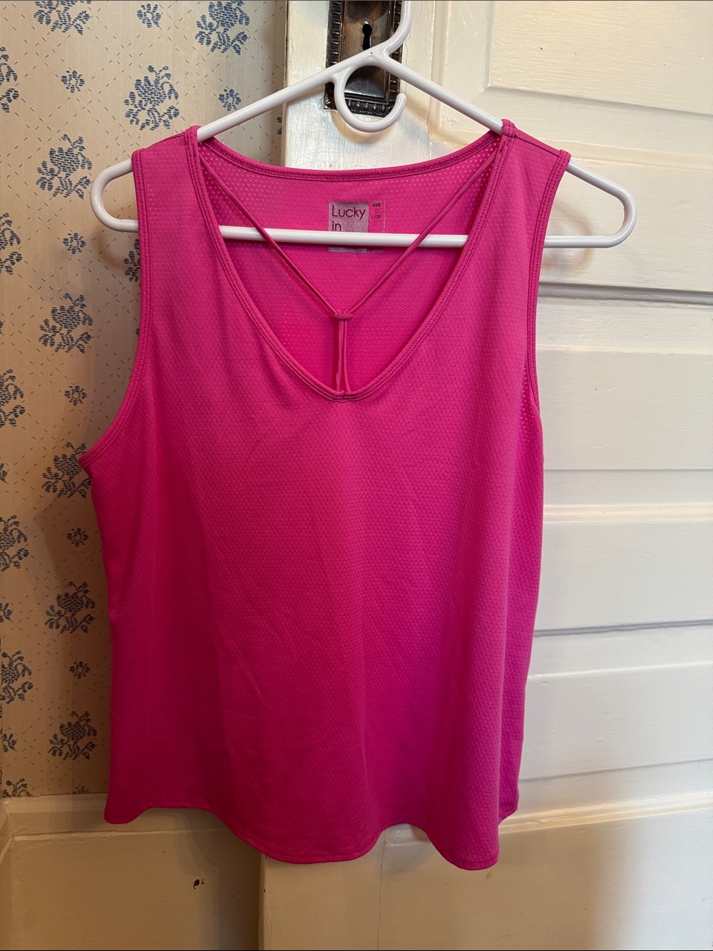 Lucky Brand Hot Pink Sleeveless V-Neck Tank with Strap Detail